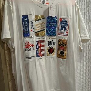 QOS red white and beer t shirt NWT